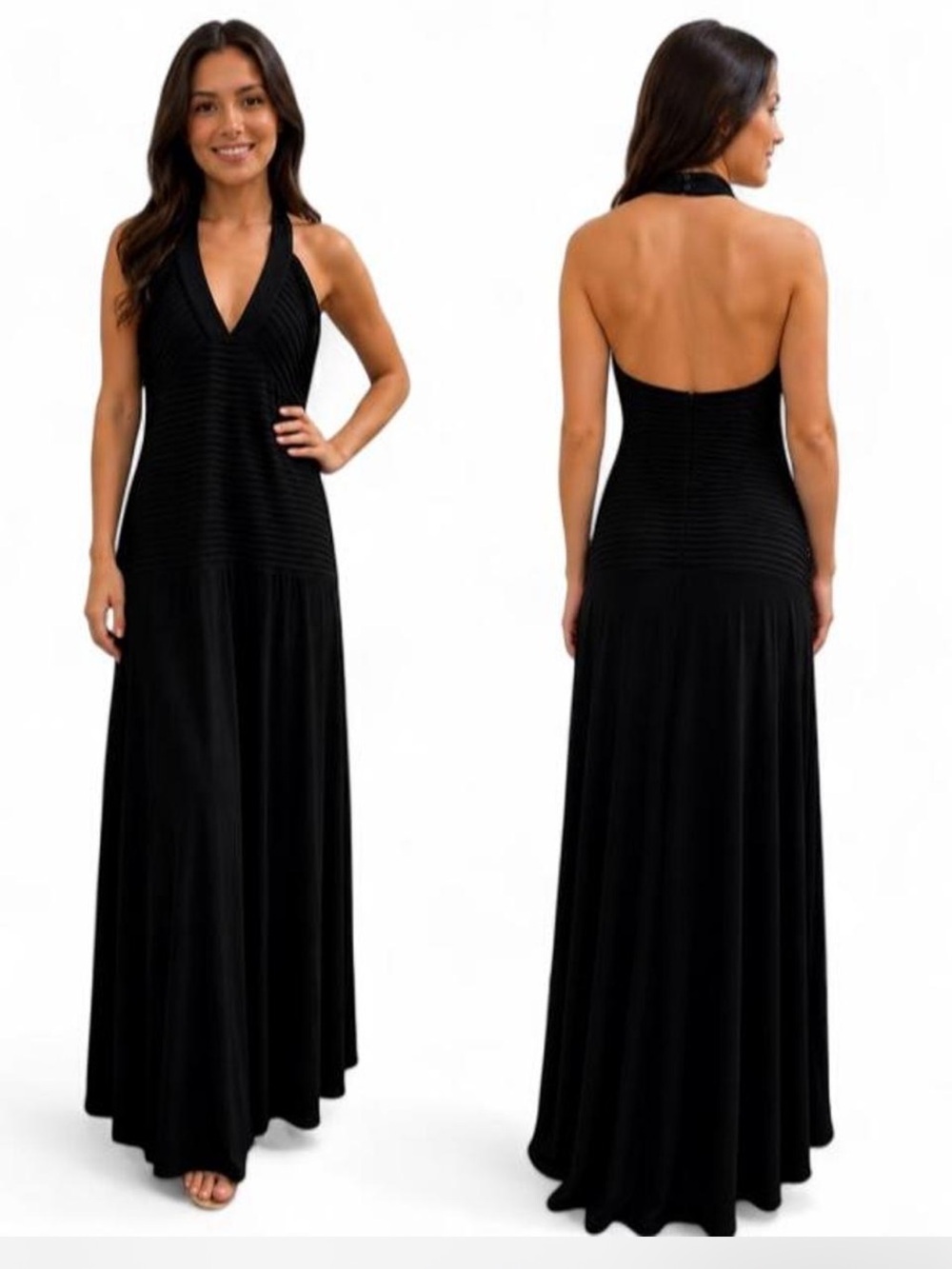 Max & Cleo Black Backless Halter Maxi Dress